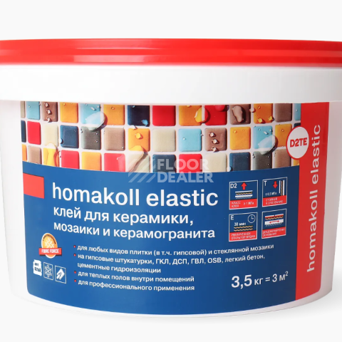 Сопутствующие материалы Homakoll elastic Клей для керамики Homakoll elastic 3.5 кг. Клей для керамики, мозаики и керамогранита, на акриловой основе фото 1 | FLOORDEALER
