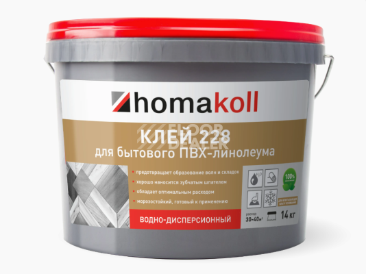 Сопутствующие материалы Homakoll 228 для бытового линолеума Homakoll 228 1.3 кг. Клей для бытового линолеума, водно-дисперсионный фото 1 | FLOORDEALER